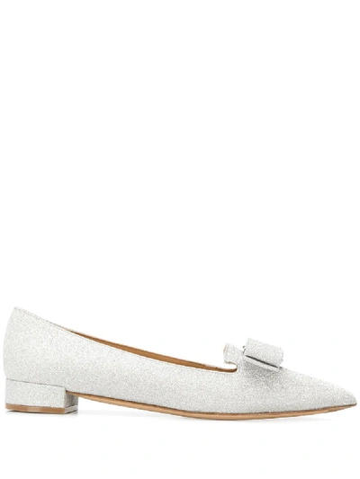 Shop Ferragamo Salvatore  Double Bow Ballerina Shoes - Silver