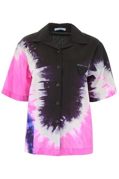 Shop Prada Tie-dye Bowling Shirt In Nero Pink
