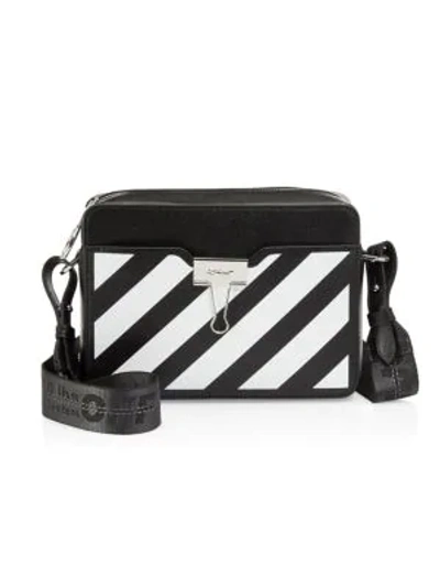 Shop Off-white Diagonal Stripe Leather Camera Bag In Black White