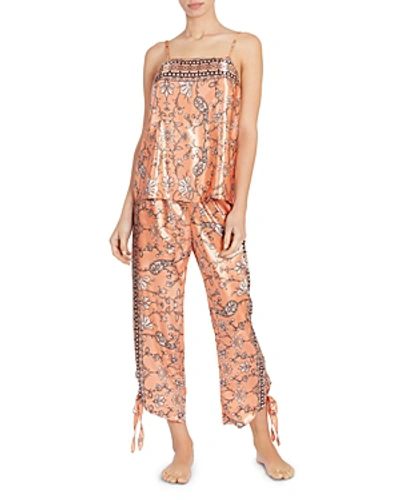 Shop Midnight Bakery Paisley Satin Pajama Set In Peach