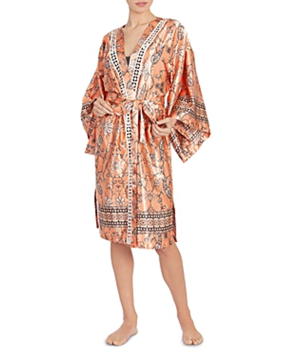 Shop Midnight Bakery Paisley Satin Wrap Robe In Peach