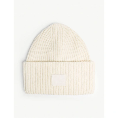 Shop Acne Studios Pansy Face Knitted Wool Beanie In Off White