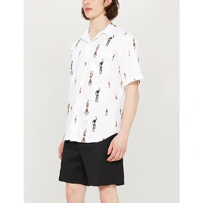 Shop Thom Browne Swimmer-print Regular-fit Cotton-poplin Shirt In White