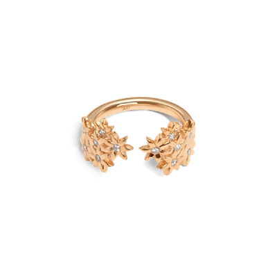 Shop Aurate Flower Ring Open With White Diamonds In Gold/ Pink