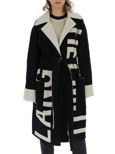 Shop Helmut Lang Logo Belted Wrap Coat In Multi