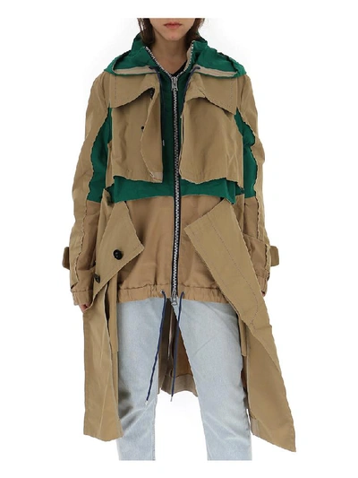 Shop Sacai Boxy Hooded Trench Coat In Multi