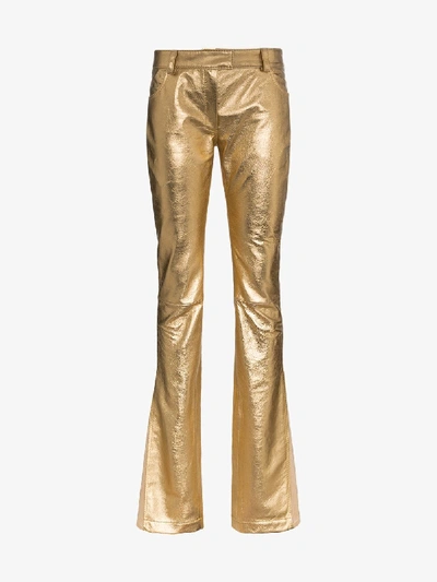 Shop Ronald Van Der Kemp Slim Leg Flared Leather Trousers In Gold