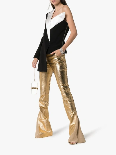 Shop Ronald Van Der Kemp Slim Leg Flared Leather Trousers In Gold