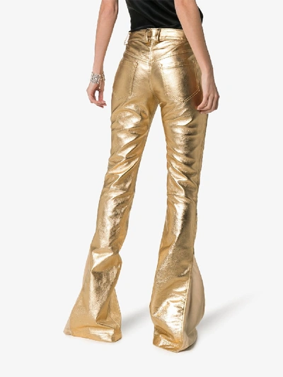 Shop Ronald Van Der Kemp Slim Leg Flared Leather Trousers In Gold
