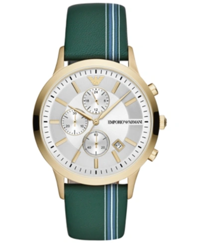 Shop Emporio Armani Men's Chronograph Green Striped Leather Strap Watch 43mm