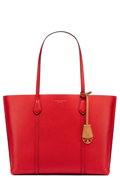 Shop Tory Burch Perry Leather 13-inch Laptop Tote - Red In Brilliant Red