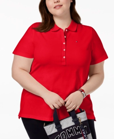 Shop Tommy Hilfiger Plus Size Pique Polo Shirt, Created For Macy's In Scarlet