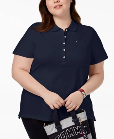 Shop Tommy Hilfiger Plus Size Pique Polo Shirt, Created For Macy's In Navy