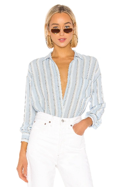 Shop Vince Textured Stripe Boxy Button Down In Blue. In Surf Mist