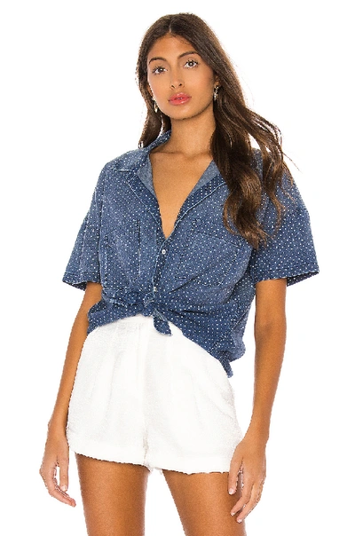 Shop Amo Short Sleeve Boxy Shirt In Indigo Dot