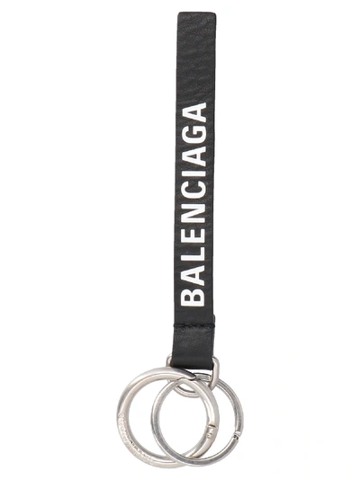 Shop Balenciaga 'everyay Logo' Keyring In Black