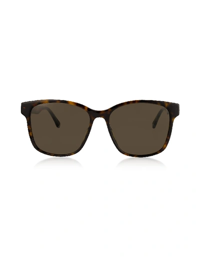 Shop Gucci Rectangular-frame Tortoise Acetate Sunglasses W/web Temples In Havana/brown