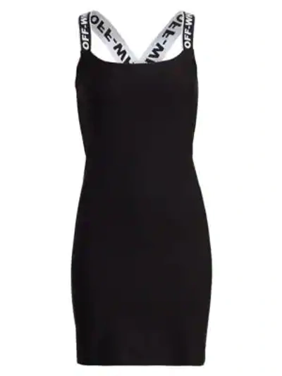 Shop Off-white Flower Fitted Dress In Black