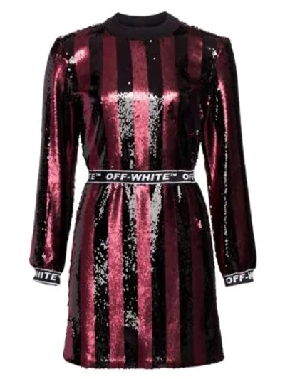 Shop Off-white Women's Stripes Sequin Dress In Black