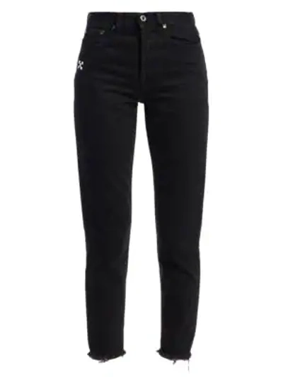 Shop Off-white Slim-fit Frayed-hem Crop Jeans In Black White