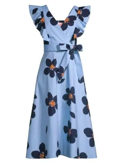 Shop Kate Spade Grand Flora Poplin Midi Dress In Blue Heron