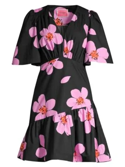 Shop Kate Spade Grand Flora Empire-waist A-line Dress In Black