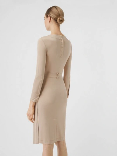 Shop Burberry Long-sleeve Pleated Dress In Teddy Beige