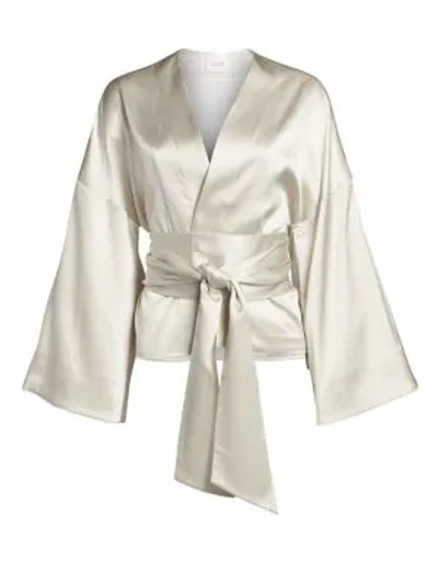 Shop Galvan Satin Tie-waist Kimono In Platinum