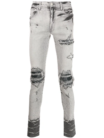 Shop Amiri Distressed Slim-fit Jeans - Grey