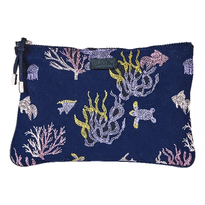 Shop Vilebrequin Zipped Beach Pouch Coral And Turtles In Blue