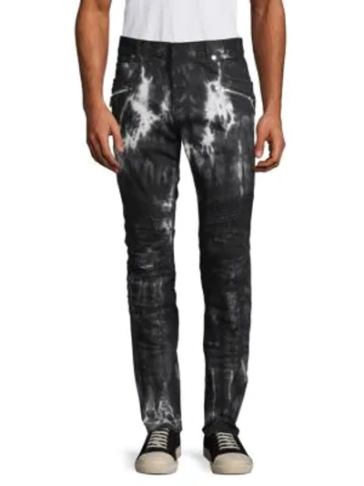 Shop Balmain Logo Tie-dye Jeans In Noir Blanc