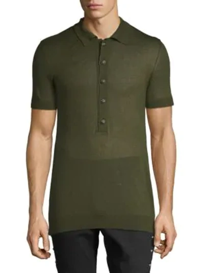 Shop Balmain Short-sleeve Cotton Polo In Green