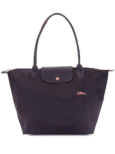 Shop Longchamp Logo Embroidered Shoulder Bag In Purple