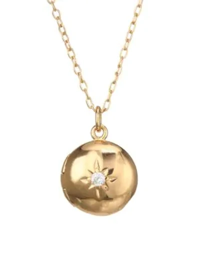 Shop Astley Clarke Mini 18k Goldplated, Sterling Silver & White Sapphire Rose Locket Pendant Necklace In Goldtone