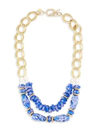 Shop Akola Vila Lydia Two-strand Blue Glass Goldtone Necklace