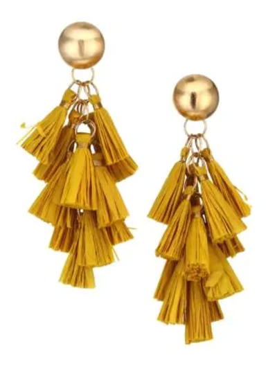 Shop Akola Vila Harper Large Yellow Raffia Tassel Goldtone Earrings