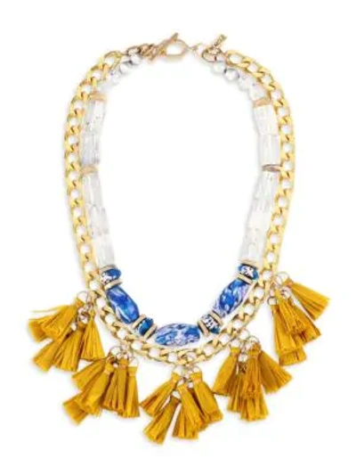 Shop Akola Vila Grace Glass, Gemstone & Yellow Tassel Goldtone Two-strand Short Necklace In Multi