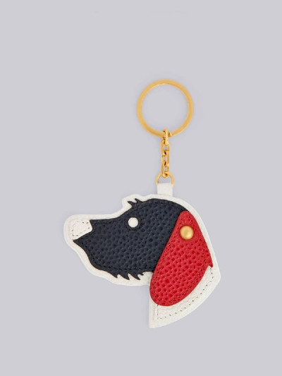 Shop Thom Browne Pebbled Leather Hector Keyring In White