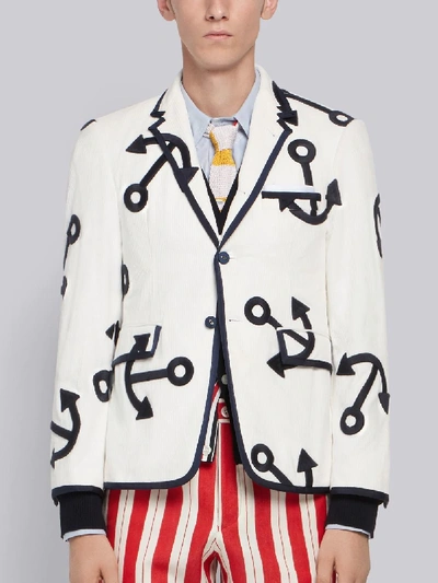 Shop Thom Browne Embroidered Anchor Corduroy Sport Coat In White