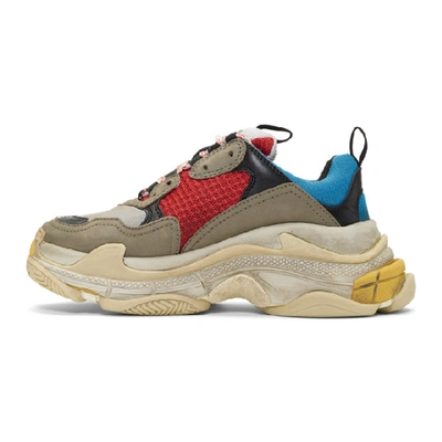 BALENCIAGA GREY AND BLUE TRIPLE S SNEAKERS