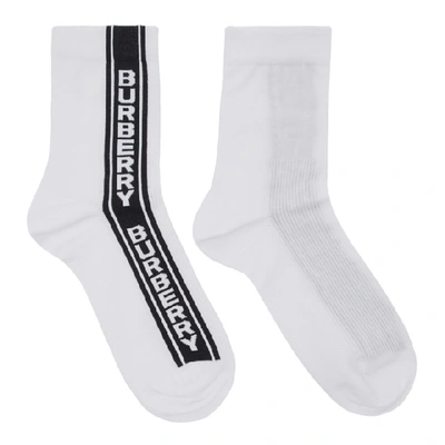 Shop Burberry White Intarsia Logo Stripe Socks