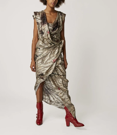 Shop Vivienne Westwood River Dress Chinese Peony Print In Grey