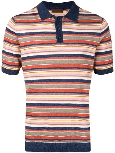 Shop Altea Striped Polo Shirt - Blue