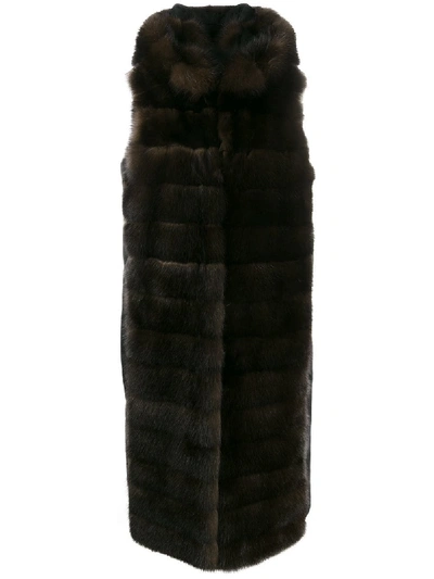 Shop Liska Malottika Long Fur Coat - Brown