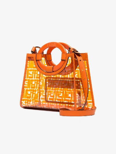 Shop Fendi Orange Runway Small Ff Logo Pvc And Leather Tote