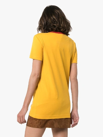 Shop Dolce & Gabbana Contrast Crew Neck Logo Print Cotton T-shirt In Yellow