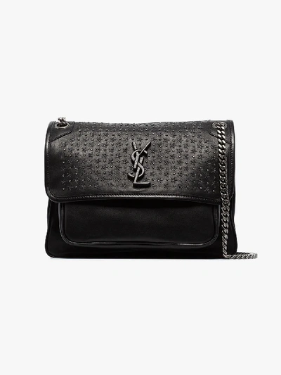 Shop Saint Laurent Black Niki Medium Stud-embellished Shoulder Bag In 1078 Black