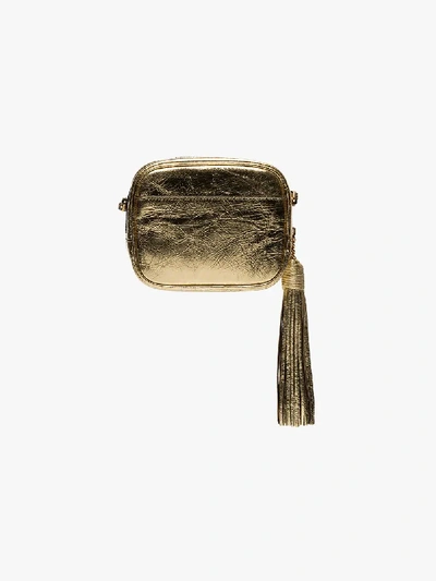 Shop Saint Laurent Gold Blogger Striped Tassel Leather Mini Bag In 8097 Gold