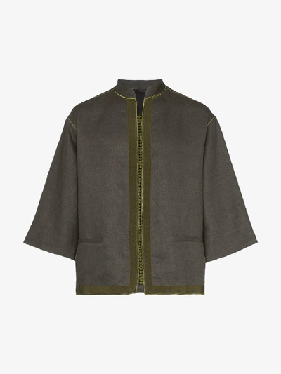 Shop Haider Ackermann Grandad Collar Three-quarter Sleeve Kimono Style Shirt In 098 Khaki