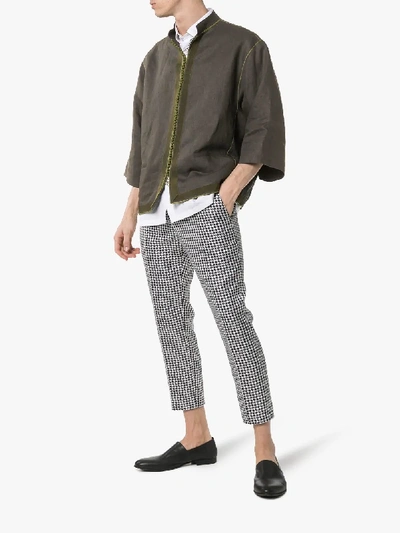 Shop Haider Ackermann Grandad Collar Three-quarter Sleeve Kimono Style Shirt In 098 Khaki